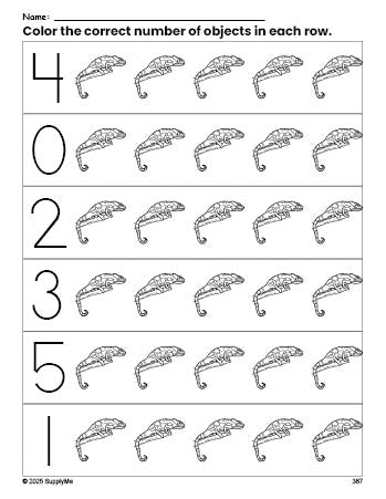 FREE Lizard Count and Color Worksheet for Preschoolers, Lizard Coloring ...