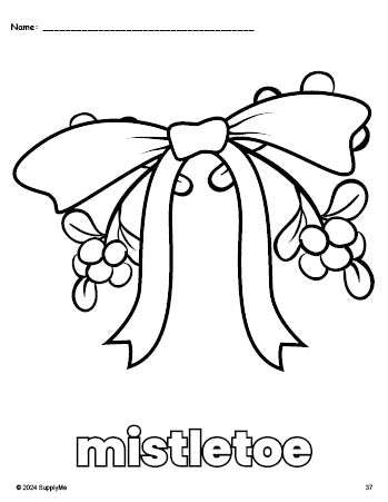 Free printable mistletoe Christmas coloring page for preschool, pre-k, and kindergarten