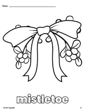 Free printable mistletoe Christmas coloring page for preschool, pre-k, and kindergarten
