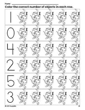 Free printable Native American Thanksgiving count and color worksheet for preschoolers, Thanksgiving coloring page and counting worksheet numbers 0-5, PDF