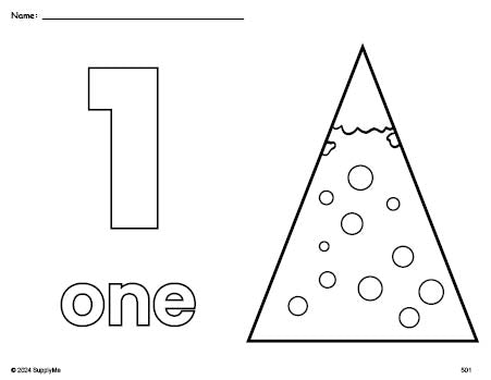 Free printable Christmas tree Christmas coloring page and counting worksheet, number 1 coloring page for preschool, pre-k, and kindergarten