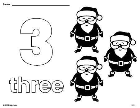 3 Santa Numbers FREE Printable Santa Christmas Coloring Page, Number 3 Coloring Page ...