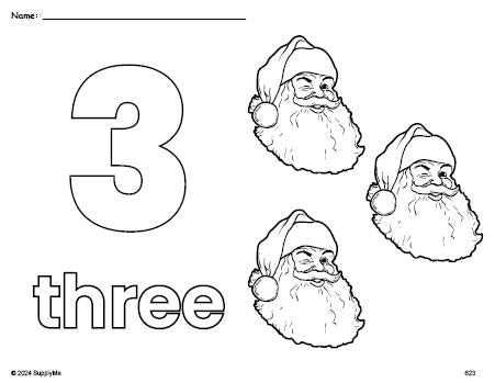 3 Santa Numbers FREE Printable Santa Christmas Coloring Page, Number 3 Coloring Page ...