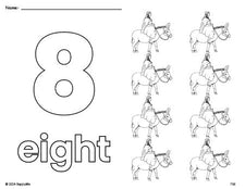 Free printable Mary Christmas coloring page and counting worksheet, number 8 coloring page for preschool, pre-k, and kindergarten