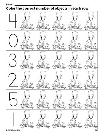 Octopus Count FREE Octopus Count and Color Worksheet for Preschoolers, Octopus ...