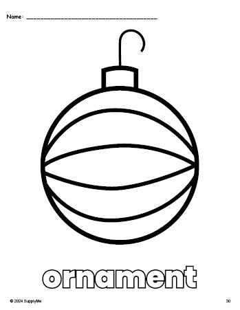 Free printable ornament Christmas coloring page for preschool, pre-k, and kindergarten