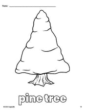 Free printable pine tree winter coloring page for preschool, pre-k, and kindergarten