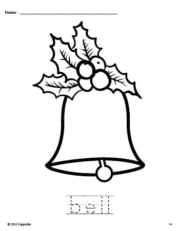 Bell Tracing FREE Printable Bell Christmas Coloring Page and Word Tracing Worksheet ...