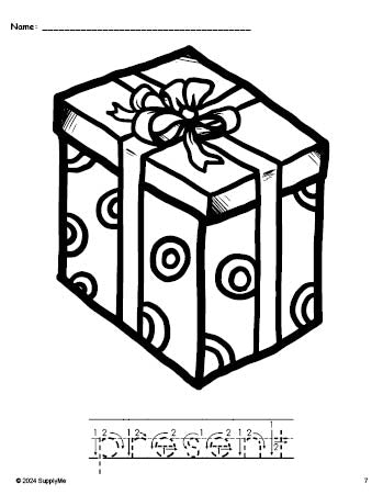 FREE Printable Present Christmas Coloring Page and Word Tracing ...
