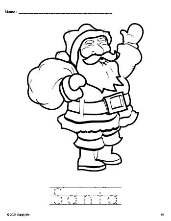 FREE Printable Santa Christmas Coloring Page and Word Tracing Worksheet ...