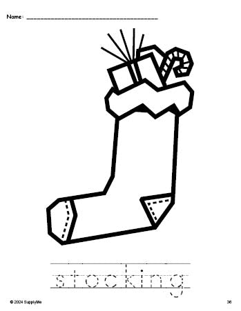 Stocking Worksheet FREE Printable Stocking Christmas Coloring Page and Word Tracing ...