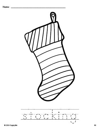 Stocking Worksheet FREE Printable Stocking Christmas Coloring Page and Word Tracing ...