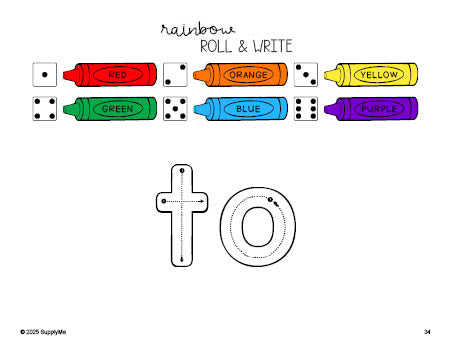 Free preschool worksheet, rainbow roll and write sight word tracing worksheet, beginner sight word for preschoolers and high frequency word 'to', first 100 fry sight words, Dolch pre-primer, PDF