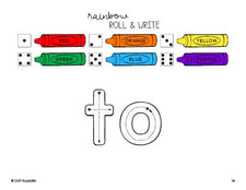 Free preschool worksheet, rainbow roll and write sight word tracing worksheet, beginner sight word for preschoolers and high frequency word 'to', first 100 fry sight words, Dolch pre-primer, PDF