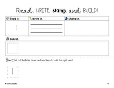 Free preschool worksheet, read, write, stamp, and build the beginner sight word for preschoolers and high frequency word 'I', first 100 fry sight words, Dolch pre-primer, PDF