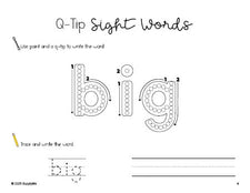 Free preschool worksheet, beginner sight word for preschoolers and high frequency word 'big', sight word worksheet includes q-tip painting, sight word tracing and handwriting, second 100 fry sight words, Dolch pre-primer, PDF
