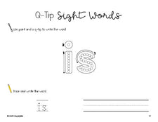 Free preschool worksheet, beginner sight word for preschoolers and high frequency word 'is', sight word worksheet includes q-tip painting, sight word tracing and handwriting, first 100 fry sight words, Dolch pre-primer, PDF