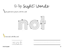 Free preschool worksheet, beginner sight word for preschoolers and high frequency word 'not', sight word worksheet includes q-tip painting, sight word tracing and handwriting, first 100 fry sight words, Dolch pre-primer, PDF
