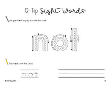 Free preschool worksheet, beginner sight word for preschoolers and high frequency word 'not', sight word worksheet includes q-tip painting, sight word tracing and handwriting, first 100 fry sight words, Dolch pre-primer, PDF
