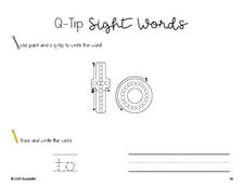Free preschool worksheet, beginner sight word for preschoolers and high frequency word 'to', sight word worksheet includes q-tip painting, sight word tracing and handwriting, first 100 fry sight words, Dolch pre-primer, PDF