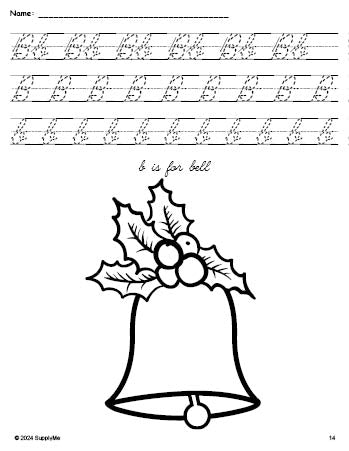 Bell In Cursive FREE Printable Bell Christmas Coloring Page and Cursive Letter Tracing ...