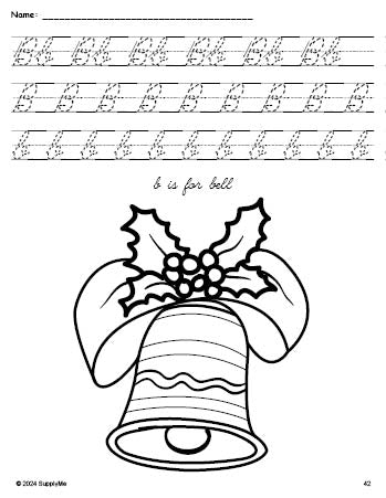 Bell In Cursive FREE Printable Bell Christmas Coloring Page and Cursive Letter Tracing ...