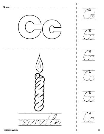 FREE Printable Candle Christmas Coloring Page and Cursive Letter ...