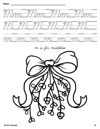 FREE Printable Mistletoe Christmas Coloring Page and Cursive Letter ...