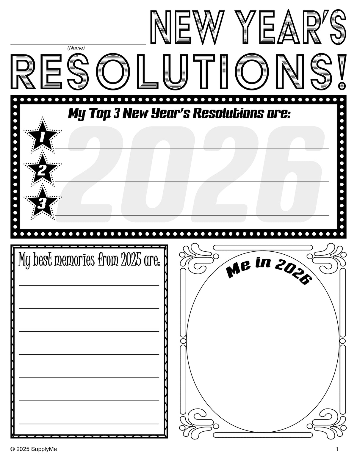FREE Printable New Year's Resolution Worksheet for Students, Happy New Year's Worksheet and Activity for Grades 1-5, PDF Template, 2026