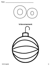 Free printable ornament Christmas coloring page, letter o coloring page for preschool, pre-k, and kindergarten