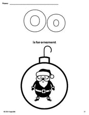 Free printable ornament Christmas coloring page, letter o coloring page for preschool, pre-k, and kindergarten
