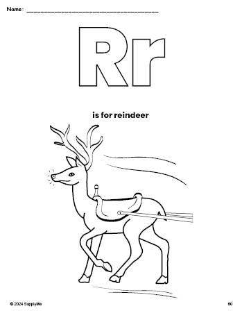 FREE Printable Reindeer Christmas Coloring Page, Letter R Coloring Page ...