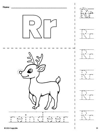 FREE Printable Reindeer Christmas Coloring Page and Letter Tracing ...