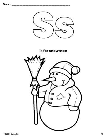 FREE Printable Snowman Winter Coloring Page, Letter S Coloring Page for ...