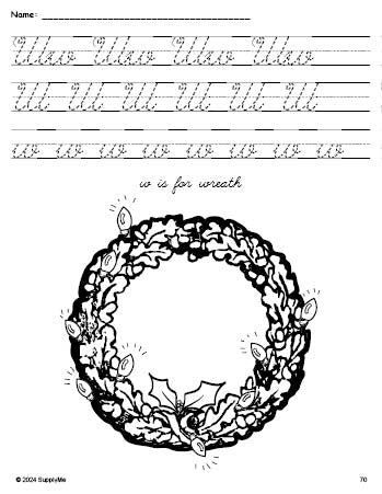 FREE Printable Wreath Christmas Coloring Page and Cursive Letter ...