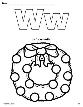 FREE Printable Wreath Christmas Coloring Page, Letter W Coloring Page ...