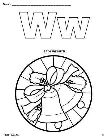 FREE Printable Wreath Christmas Coloring Page, Letter W Coloring Page ...