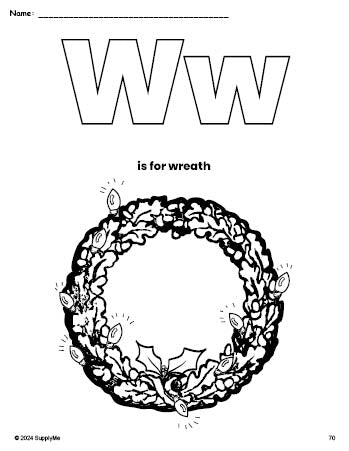 FREE Printable Wreath Christmas Coloring Page, Letter W Coloring Page ...