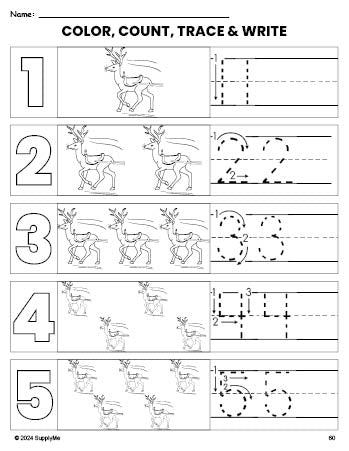 FREE Printable Reindeer Christmas Coloring Page and Number Tracing ...