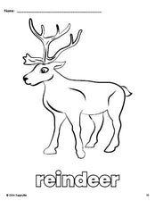 Free printable reindeer Christmas coloring page for preschool, pre-k, and kindergarten