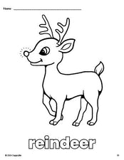 Free printable reindeer Christmas coloring page for preschool, pre-k, and kindergarten