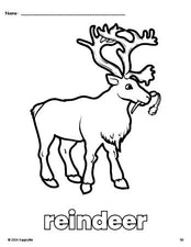 Free printable reindeer Christmas coloring page for preschool, pre-k, and kindergarten