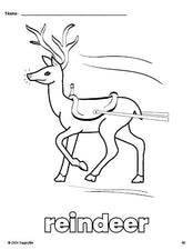Free printable reindeer Christmas coloring page for preschool, pre-k, and kindergarten