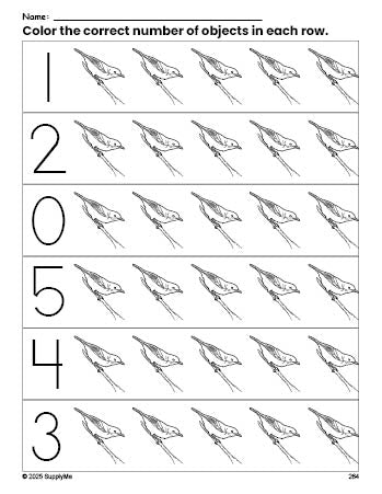 Robin Coloring Math Picture FREE Robin Count and Color Worksheet for Preschoolers, Robin Coloring ...
