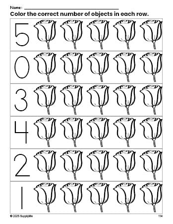 FREE Rose Count and Color Worksheet for Preschoolers, Rose Coloring ...