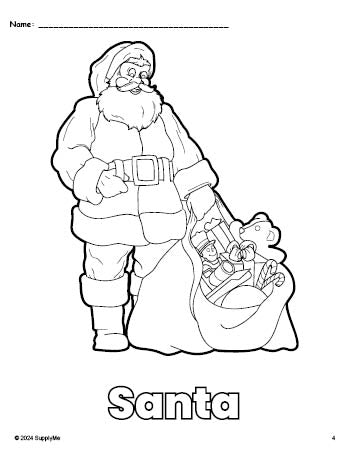 Free printable Santa Christmas coloring page for preschool, pre-k, and kindergarten