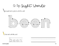 Free second grade worksheet, beginner sight word for 2nd graders and high frequency word 'been', sight word worksheet includes q-tip painting, sight word tracing and handwriting, first 100 fry sight words, Dolch, PDF