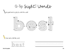 Free second grade worksheet, beginner sight word for 2nd graders and high frequency word 'best', sight word worksheet includes q-tip painting, sight word tracing and handwriting, fourth 100 fry sight words, Dolch, PDF