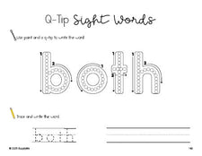 Free second grade worksheet, beginner sight word for 2nd graders and high frequency word 'both', sight word worksheet includes q-tip painting, sight word tracing and handwriting, third 100 fry sight words, Dolch, PDF