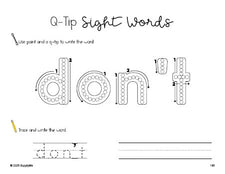 Free second grade worksheet, beginner sight word for 2nd graders and high frequency word 'don’t', sight word worksheet includes q-tip painting, sight word tracing and handwriting, third 100 fry sight words, Dolch, PDF